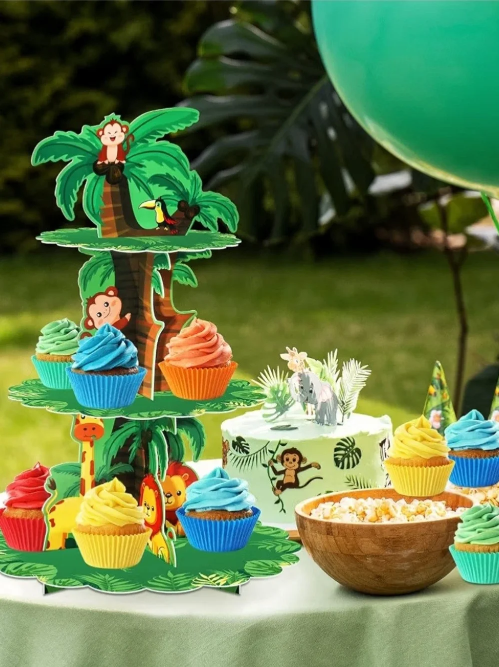 Jungle Safari 3-Tier Kids Cupcake Stand – Green